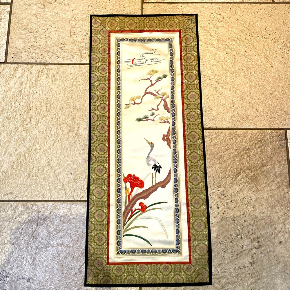 Asian silk art to frame 9.5” x 23”